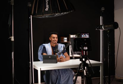 Video podcast recording setup with camera and mic — illustrating video podcast formats